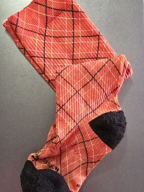 Crazy Compression Wide Calf Orange Plaid Knee High Socks with Black Accents